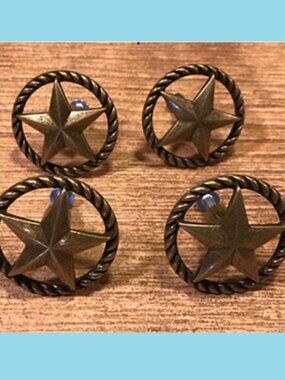 Set of Four (4) Antique Style Brass Star Rope Edge Drawer Handles Four (4) 52318